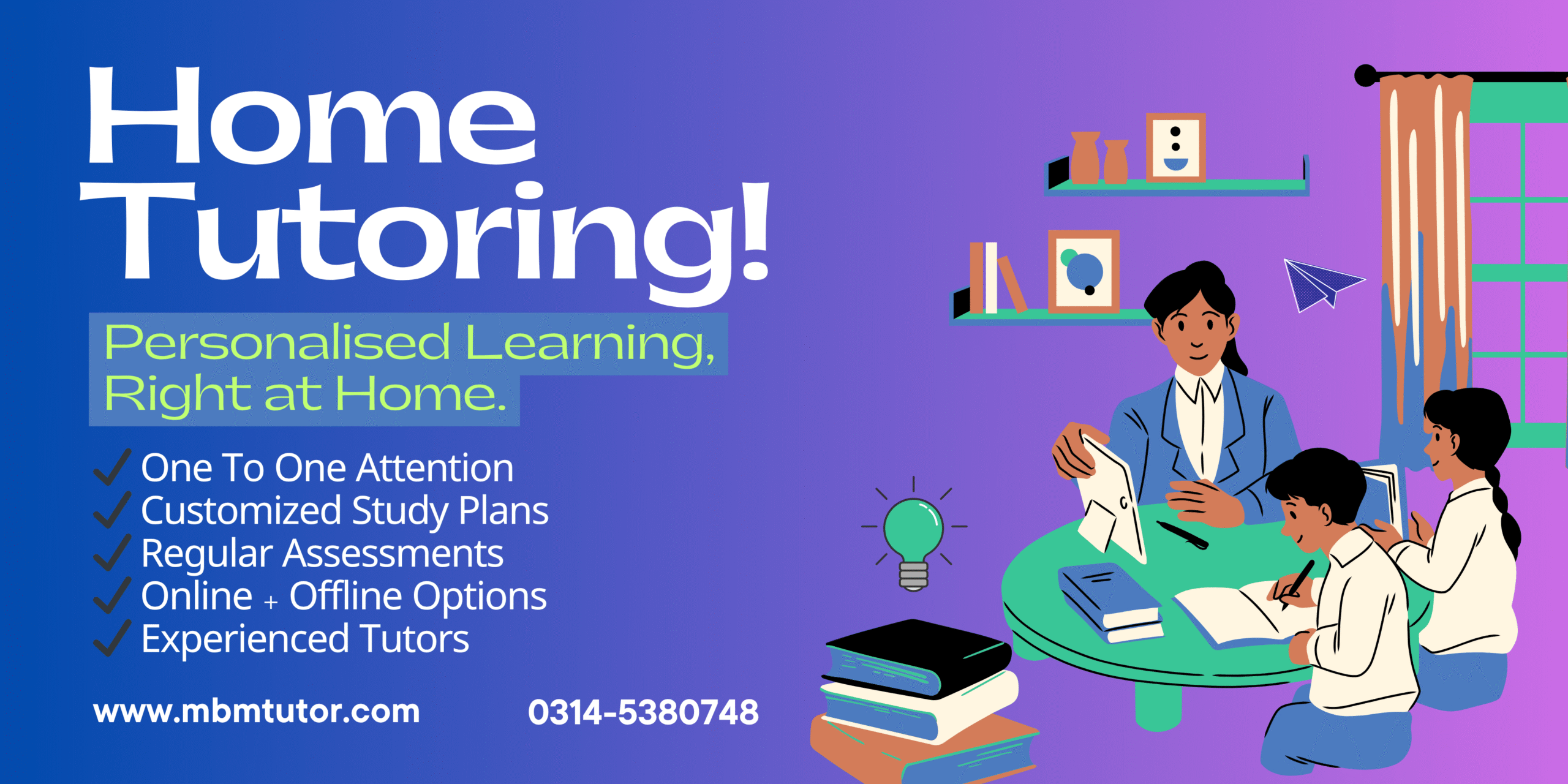 Blue and Green Illustrated Home Tutoring Banner Landscape (1)